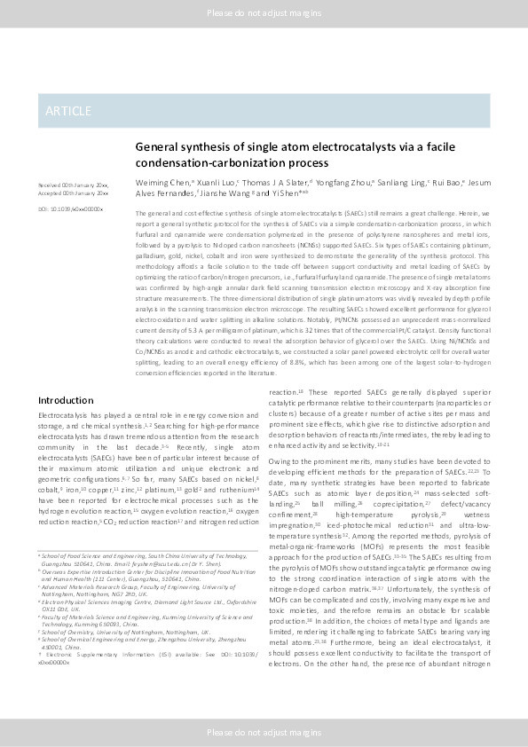 General synthesis of single atom electrocatalysts: via a facile condensation-carbonization process Thumbnail