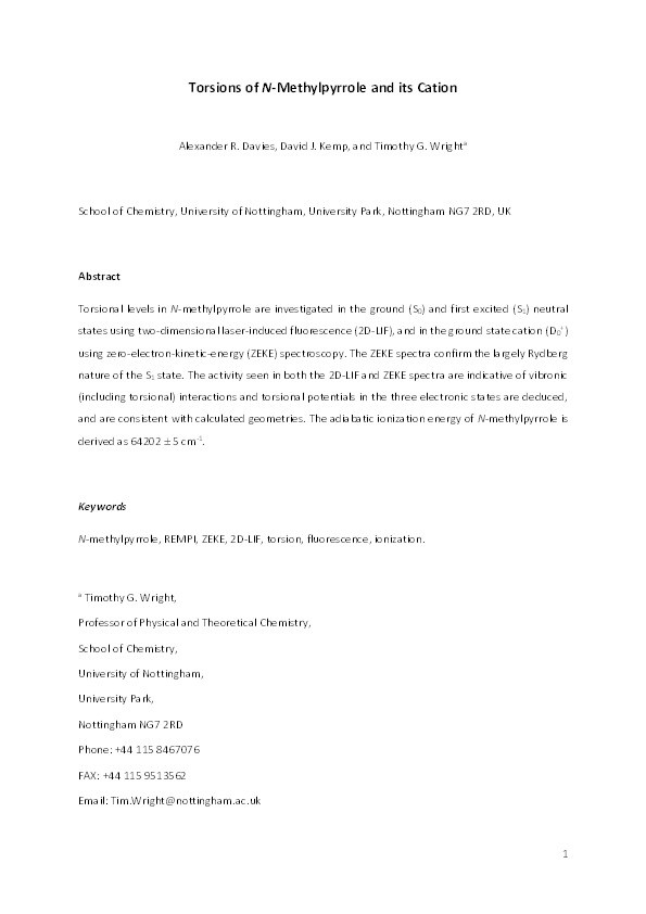 Torsions of N-methylpyrrole and its cation Thumbnail