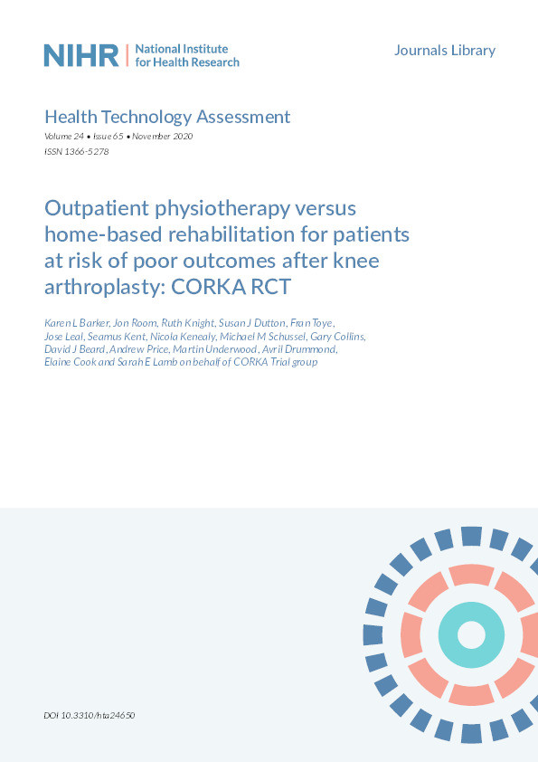 Outpatient physiotherapy versus home-based rehabilitation for patients at risk of poor outcomes after knee arthroplasty: CORKA RCT Thumbnail