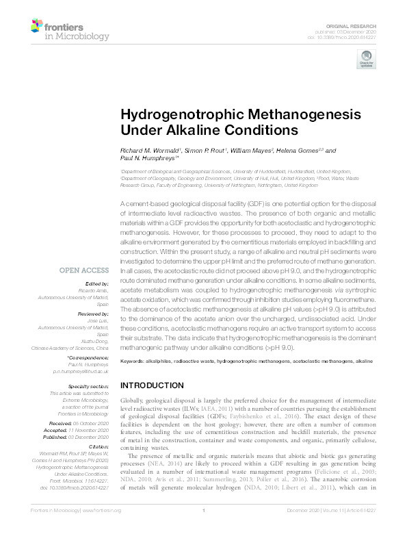 Hydrogenotrophic Methanogenesis Under Alkaline Conditions Thumbnail