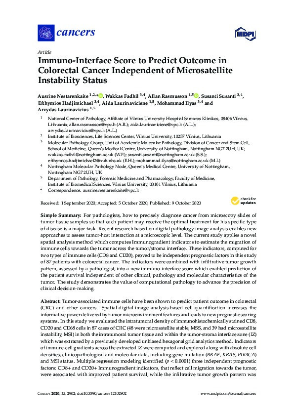 Immuno-Interface Score to Predict Outcome in Colorectal Cancer Independent of Microsatellite Instability Status Thumbnail