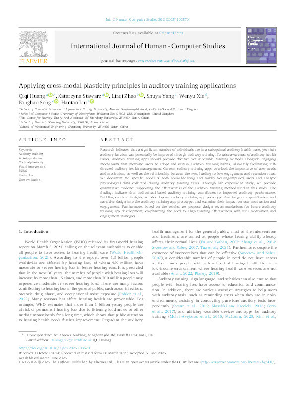 Applying cross-modal plasticity principles in auditory training applications Thumbnail
