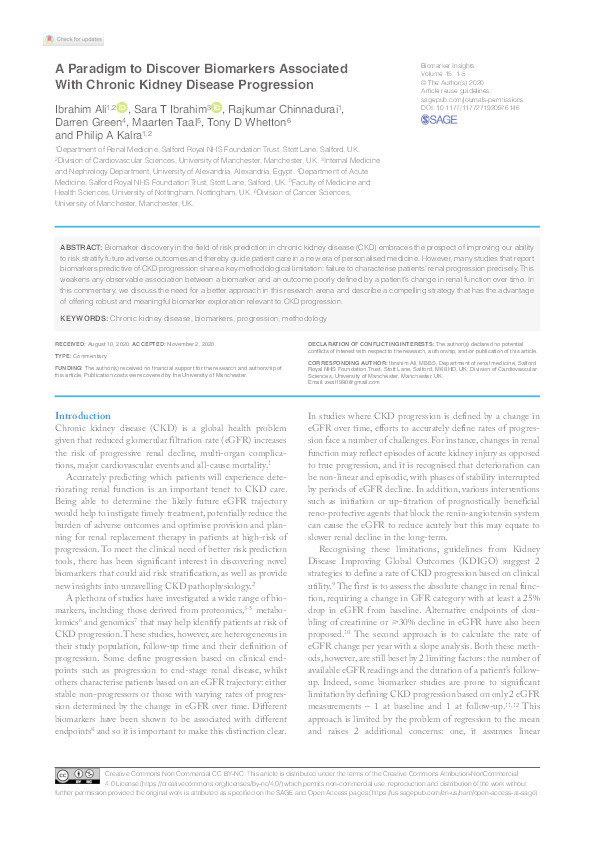 A Paradigm to Discover Biomarkers Associated With Chronic Kidney Disease Progression Thumbnail