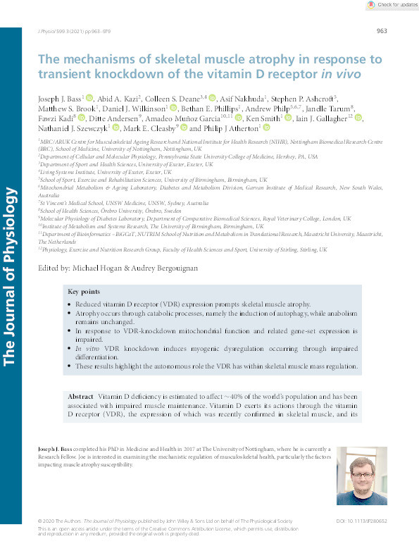 The mechanisms of skeletal muscle atrophy in response to transient knockdown of the vitamin D receptor in vivo Thumbnail