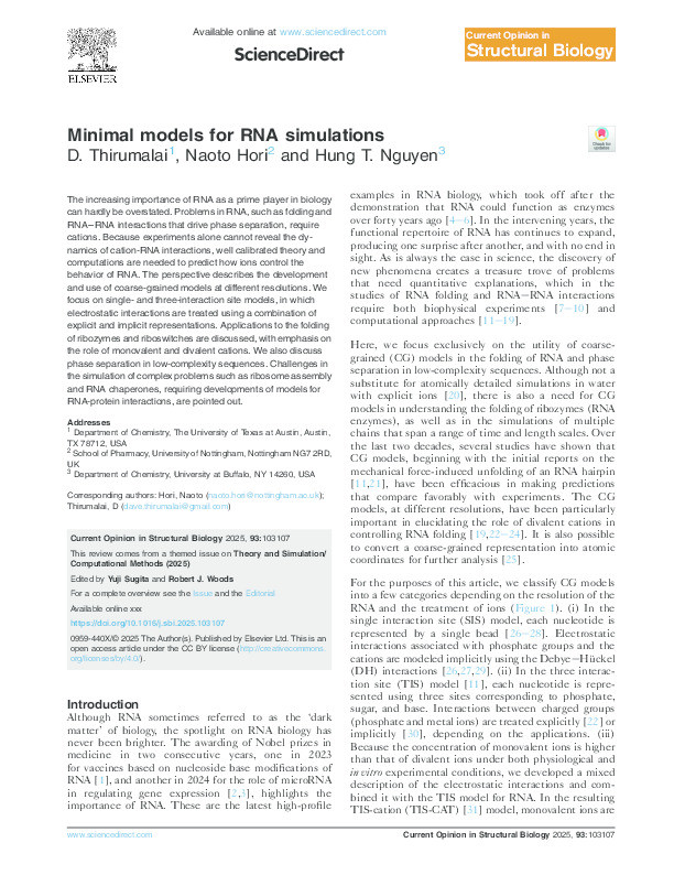 Minimal models for RNA simulations Thumbnail