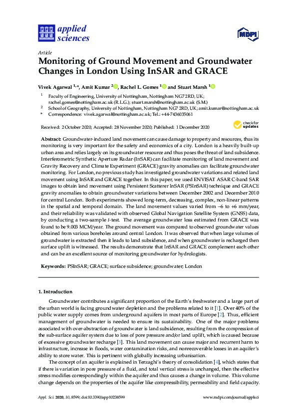 Monitoring of Ground Movement and Groundwater Changes in London Using InSAR and GRACE Thumbnail