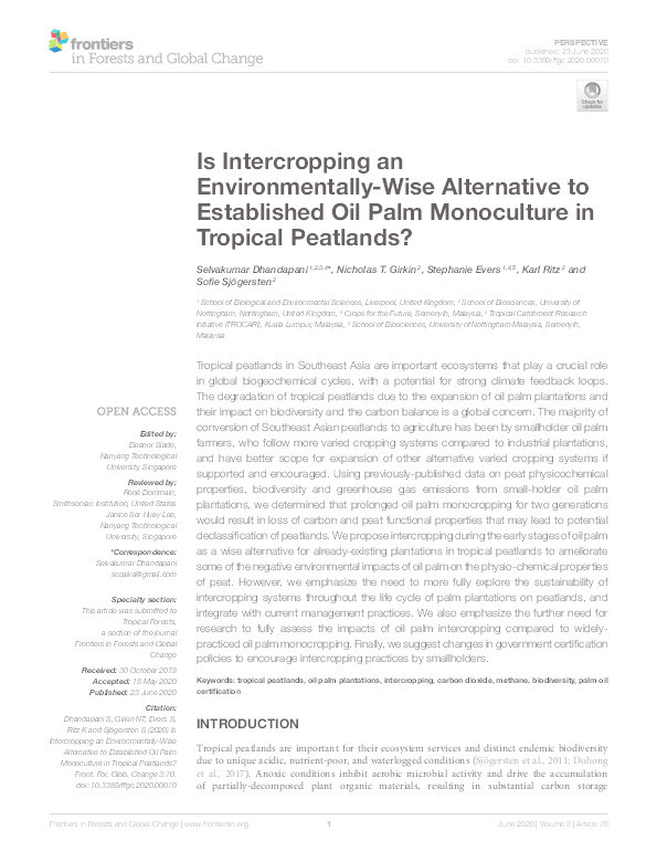 Is Intercropping an Environmentally-Wise Alternative to Established Oil Palm Monoculture in Tropical Peatlands? Thumbnail