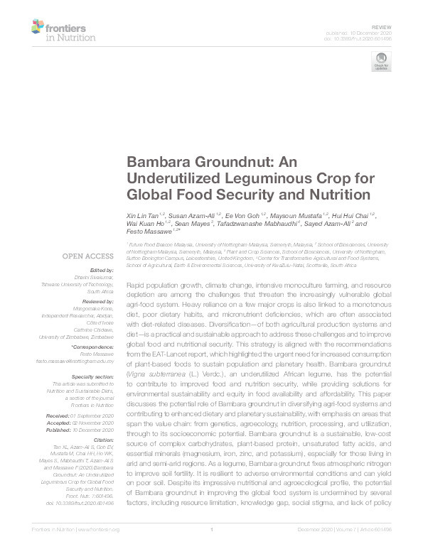 Bambara Groundnut: An Underutilized Leguminous Crop for Global Food Security and Nutrition Thumbnail