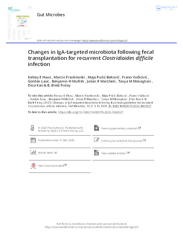 Changes in IgA-targeted microbiota following fecal transplantation for recurrent Clostridioides difficile infection Thumbnail