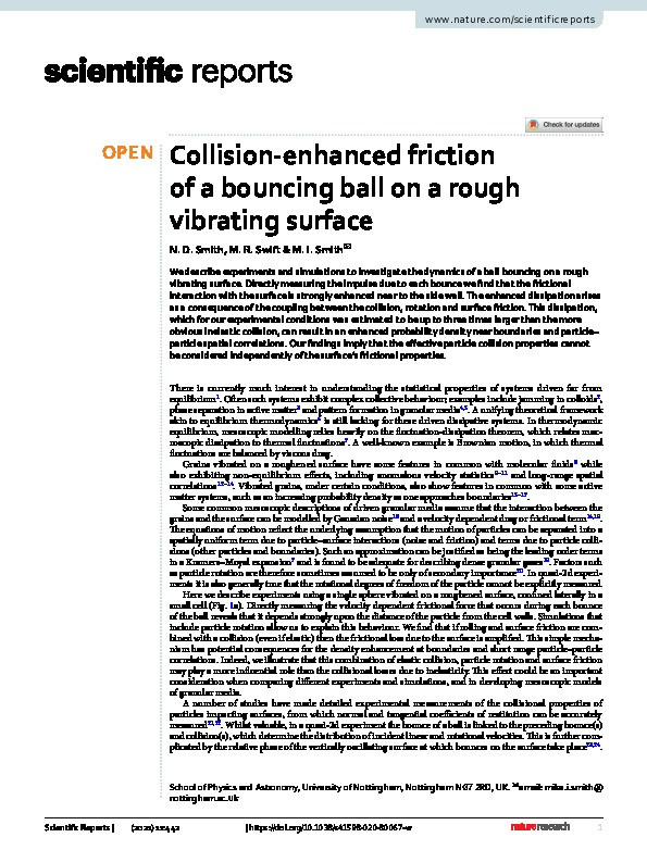 Collision-enhanced friction of a bouncing ball on a rough vibrating surface Thumbnail