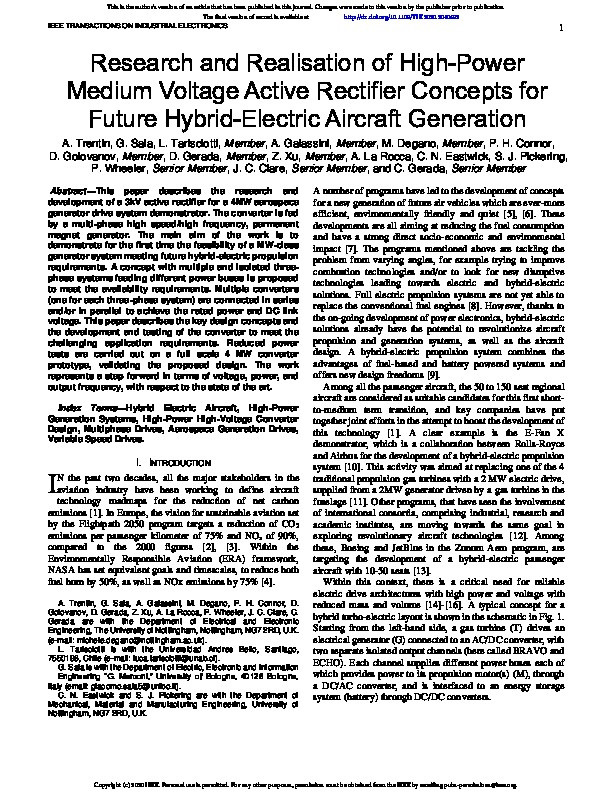 Research and Realization of High-Power Medium-Voltage Active Rectifier Concepts for Future Hybrid-Electric Aircraft Generation Thumbnail
