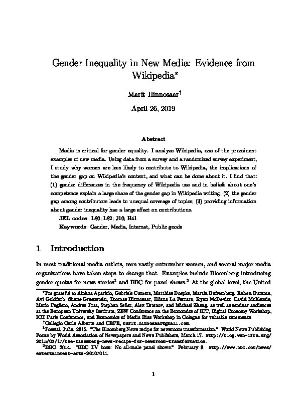 Gender inequality in new media: Evidence from Wikipedia Thumbnail