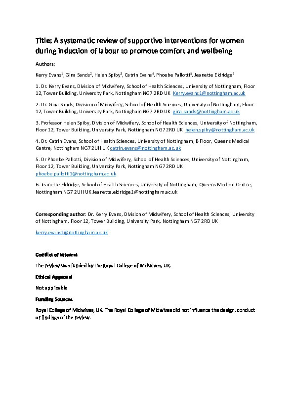 A systematic review of supportive interventions to promote women's comfort and well-being during induction of labour Thumbnail