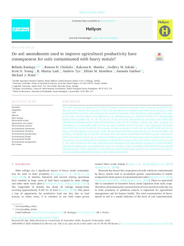 Do soil amendments used to improve agricultural productivity have consequences for soils contaminated with heavy metals? Thumbnail