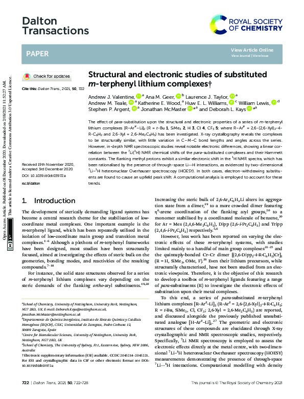 Structural and electronic studies of substituted m-terphenyl lithium complexes Thumbnail