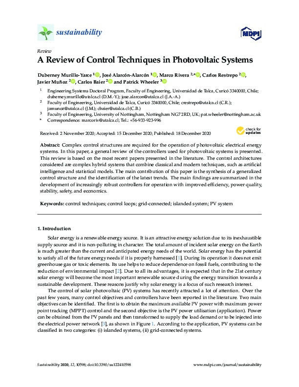 A Review of Control Techniques in Photovoltaic Systems Thumbnail