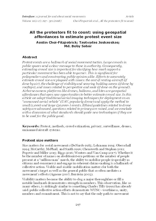 All the protestors fit to count: using geospatial  affordances to estimate protest event size Thumbnail