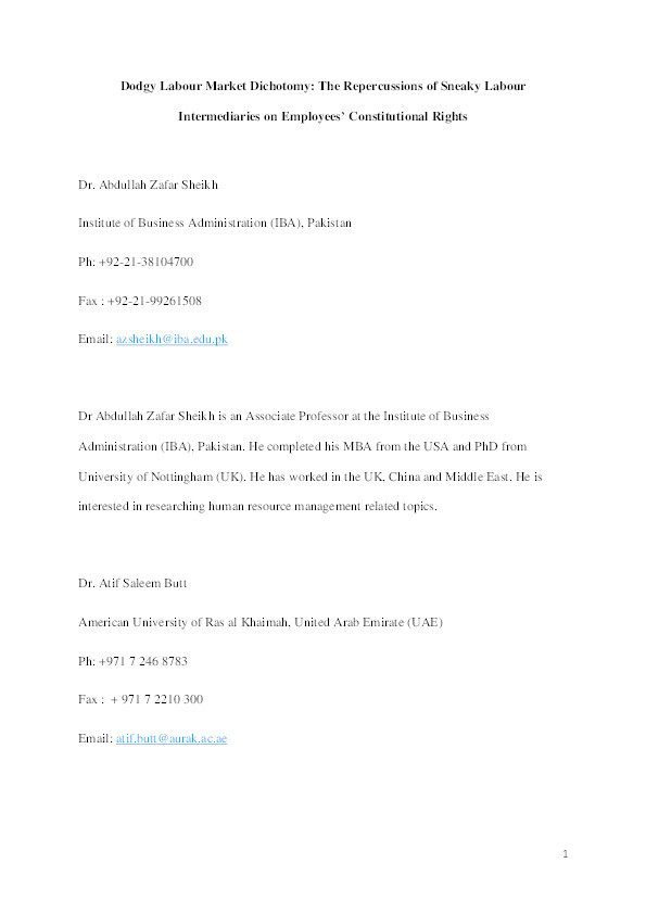 Dodgy labour market dichotomy: the repercussions of sneaky labour intermediaries on employees’ constitutional rights Thumbnail
