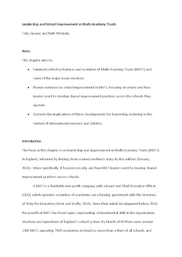 Leadership And School Improvement In Multi-Academy Trusts Thumbnail