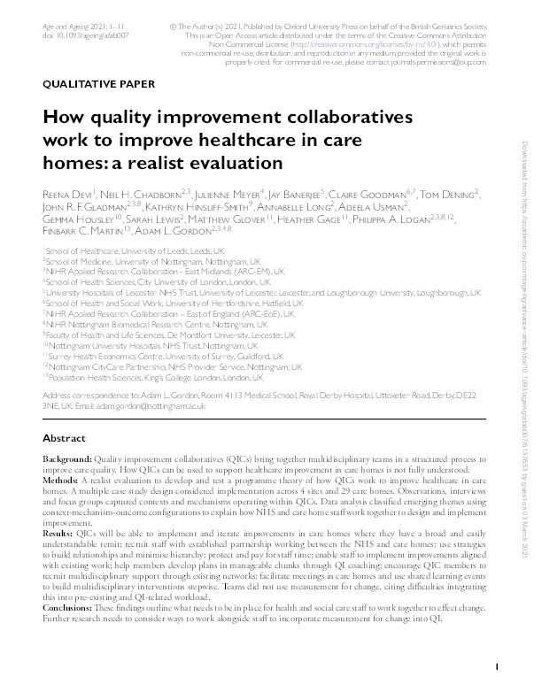 How Quality Improvement Collaboratives Work to Improve Healthcare in Care Homes: A Realist Evaluation Thumbnail