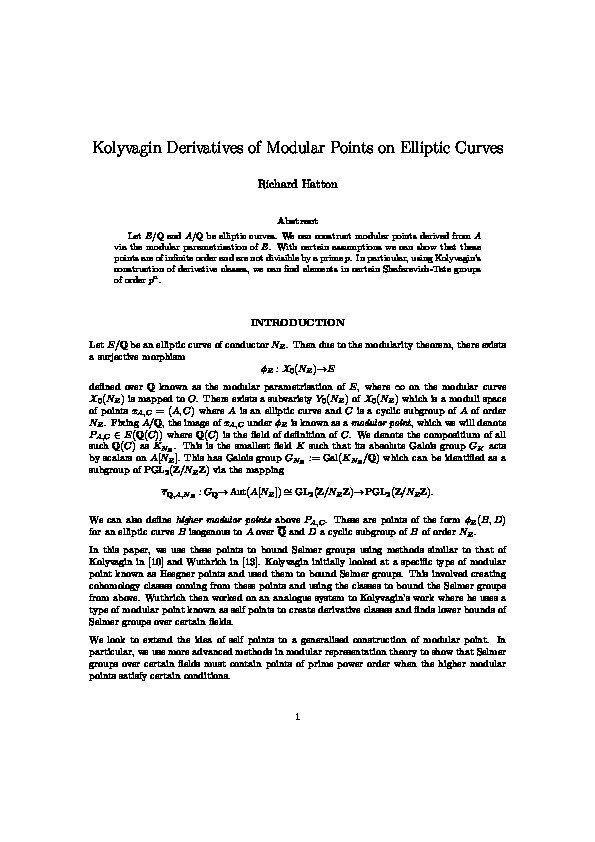 Kolyvagin derivatives of modular points on elliptic curves Thumbnail