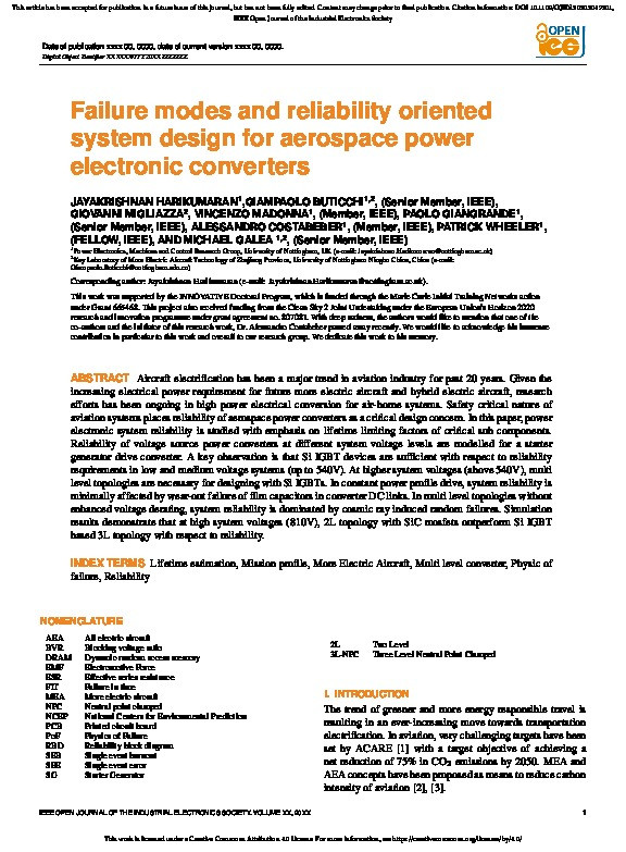 Failure modes and reliability oriented system design for aerospace power electronic converters Thumbnail