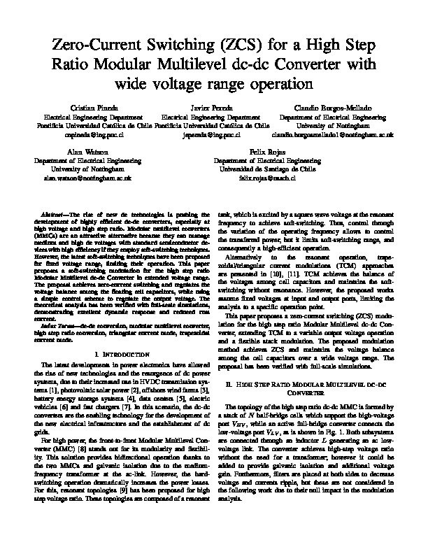 Zero-Current Switching (ZCS) for a High Step Ratio Modular Multilevel dc-dc Converter with wide voltage range operation Thumbnail