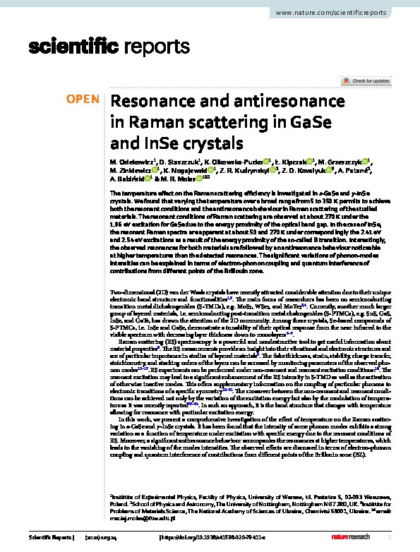 Resonance and antiresonance in Raman scattering in GaSe and InSe crystals Thumbnail