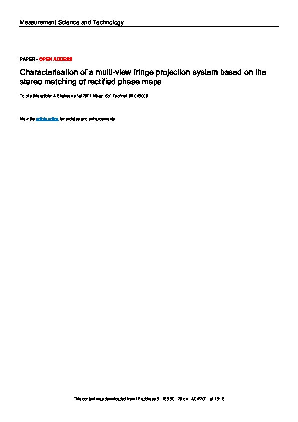 Characterisation of a multi-view fringe projection system based on the stereo matching of rectified phase maps Thumbnail