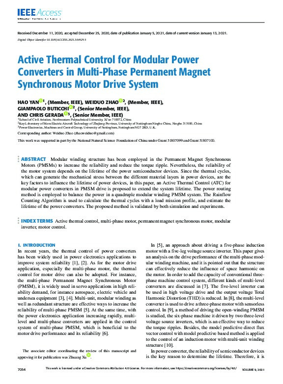 Active Thermal Control for Modular Power Converters in Multi-Phase Permanent Magnet Synchronous Motor Drive System Thumbnail