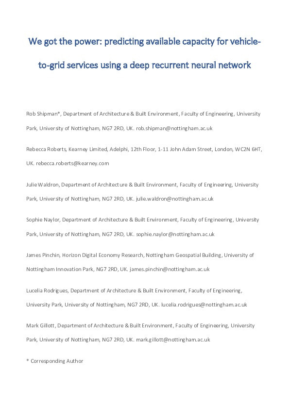 We got the power: Predicting available capacity for vehicle-to-grid services using a deep recurrent neural network Thumbnail