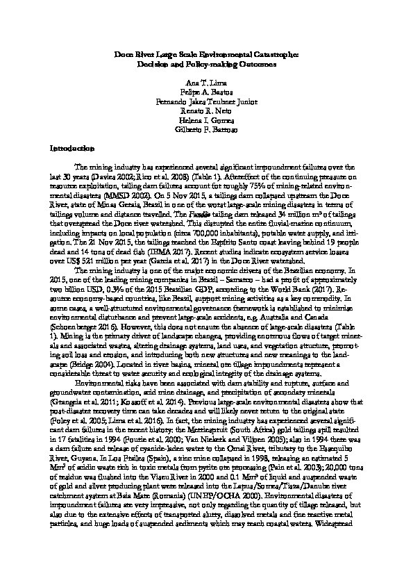 Doce River Large-Scale Environmental Catastrophe: Decision and Policy-Making Outcomes Thumbnail