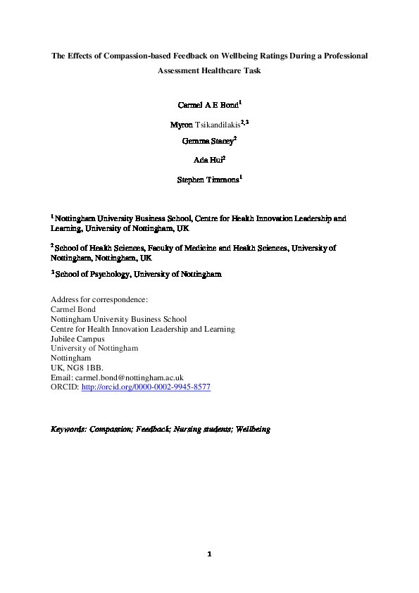 The Effects of Compassion-based Feedback on Wellbeing Ratings During a Professional Assessment Healthcare Task Thumbnail