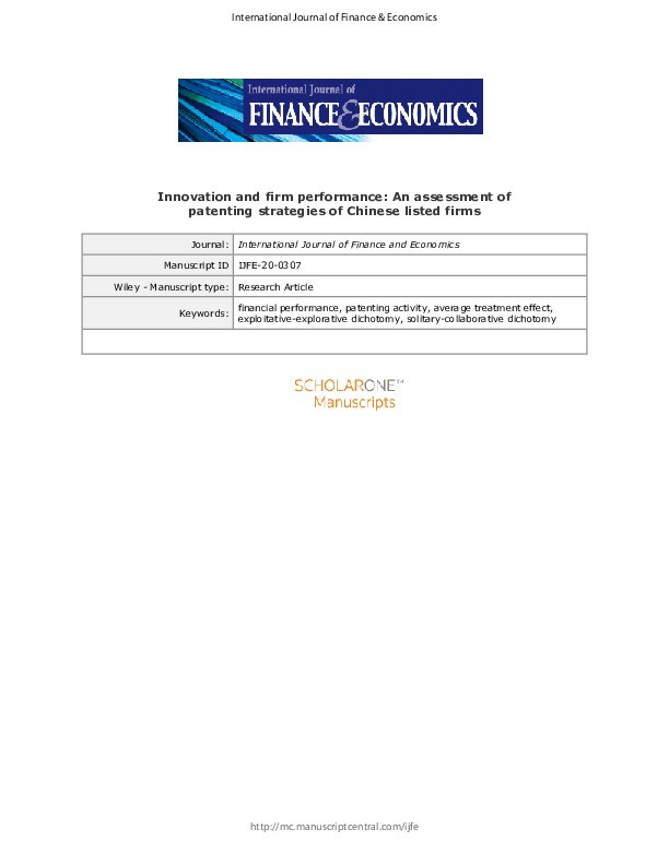 Innovation and financial performance: An assessment of patenting strategies of Chinese listed firms Thumbnail