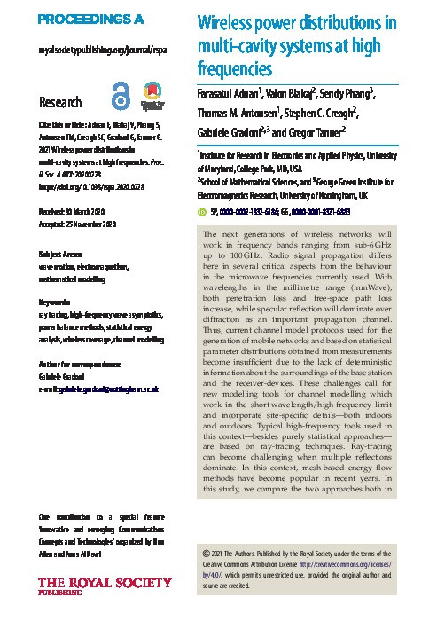 Wireless power distributions in multi-cavity systems at high frequencies Thumbnail