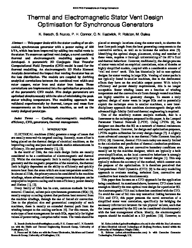 Thermal and Electromagnetic Stator Vent Design Optimisation for Synchronous Generators Thumbnail