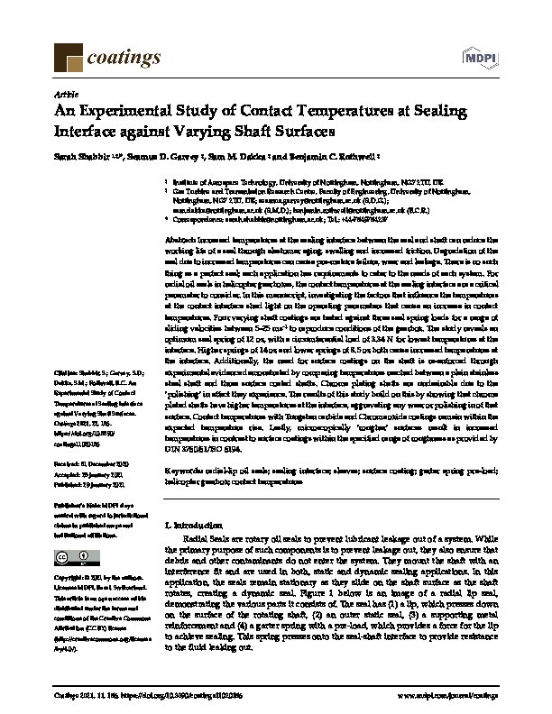 An Experimental Study of Contact Temperatures at Sealing Interface against Varying Shaft Surfaces Thumbnail