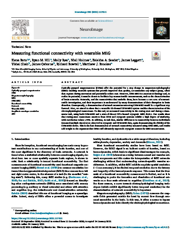 Measuring functional connectivity with wearable MEG Thumbnail