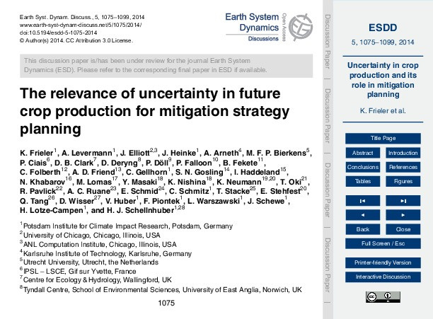 Supplementary material to "The relevance of uncertainty in future crop production for mitigation strategy planning" Thumbnail