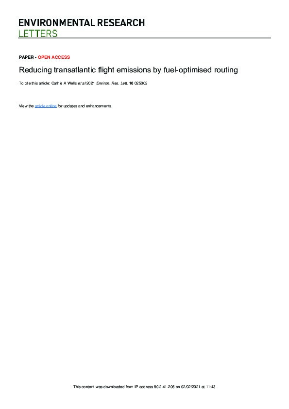 Reducing transatlantic flight emissions by fuel-optimised routing Thumbnail
