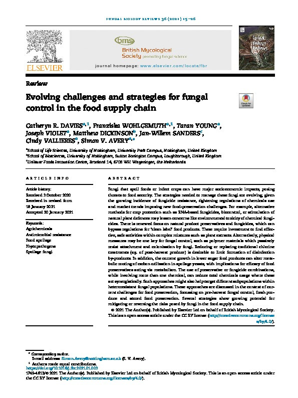Evolving challenges and strategies for fungal control in the food supply chain Thumbnail
