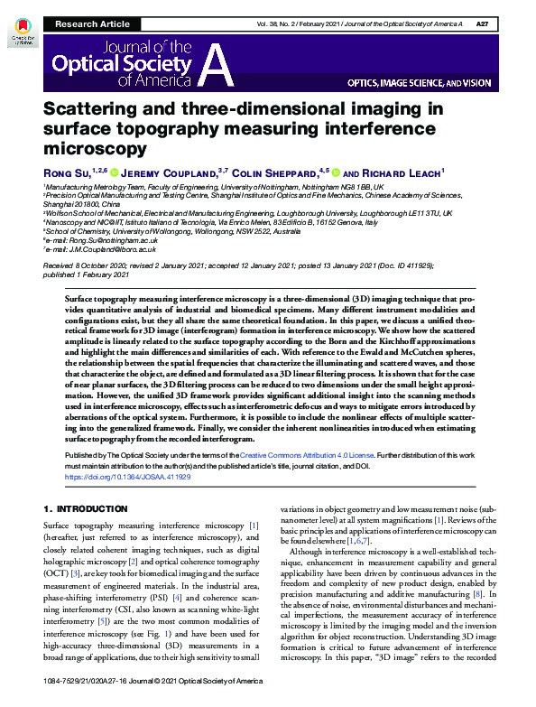 Scattering and three-dimensional imaging in surface topography measuring interference microscopy Thumbnail