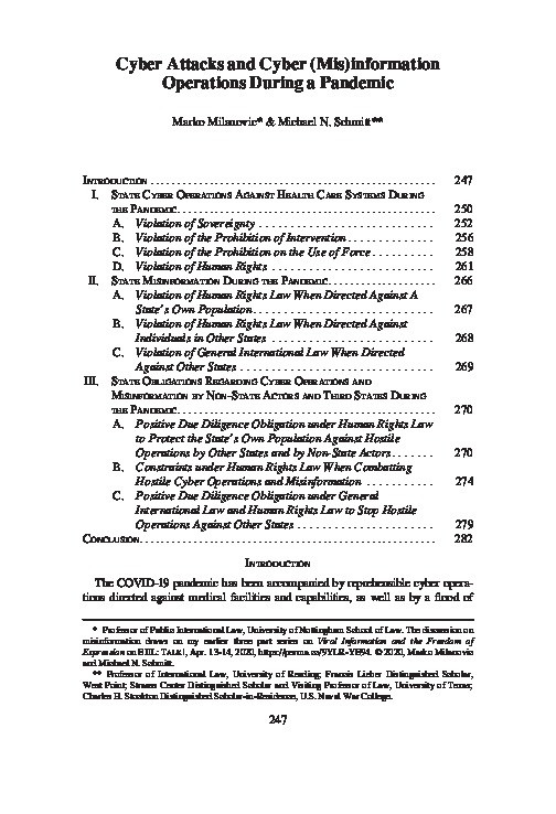 Cyber Attacks and Cyber (Mis)information Operations During a Pandemic Thumbnail