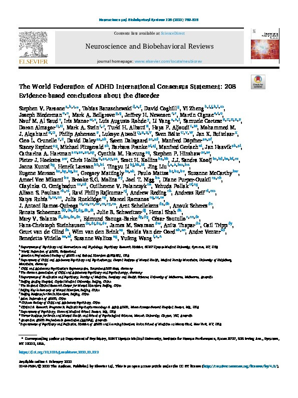 The World Federation of ADHD International Consensus Statement: 208 Evidence-based conclusions about the disorder Thumbnail