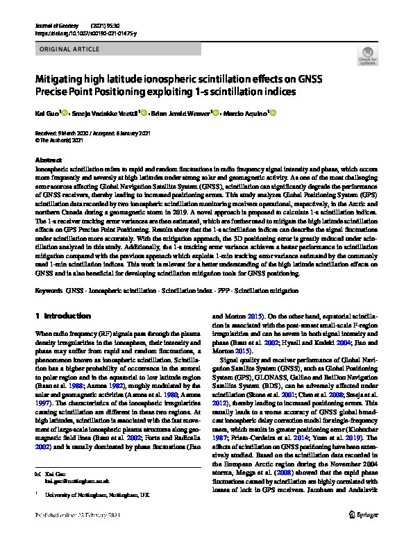 Mitigating high latitude ionospheric scintillation effects on GNSS Precise Point Positioning exploiting 1-s scintillation indices Thumbnail