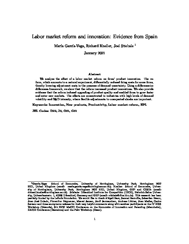 Labor market reform and innovation: Evidence from Spain Thumbnail