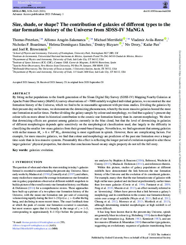 Size, shade or shape? The contribution of galaxies of different types to the star-formation history of the Universe from SDSS-IV MaNGA Thumbnail