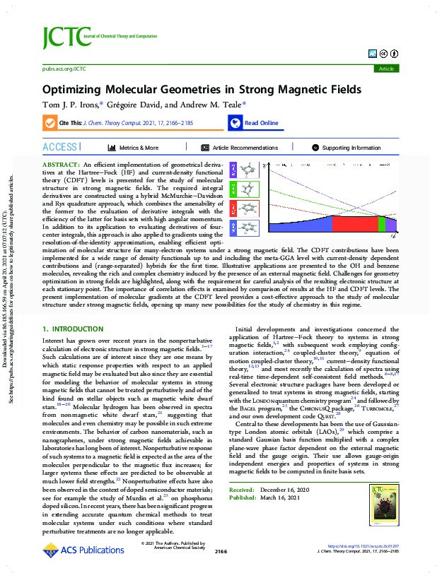 Optimizing Molecular Geometries in Strong Magnetic Fields Thumbnail