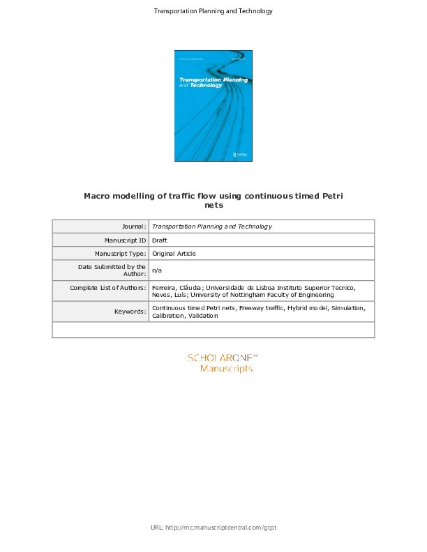 Macro modelling of traffic flow using continuous timed Petri nets Thumbnail