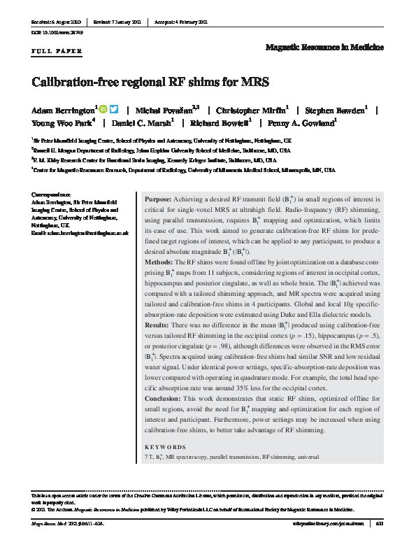 Calibration-free regional RF shims for MRS Thumbnail
